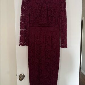 Cache Deep Red Lace Long Sleeve Dress